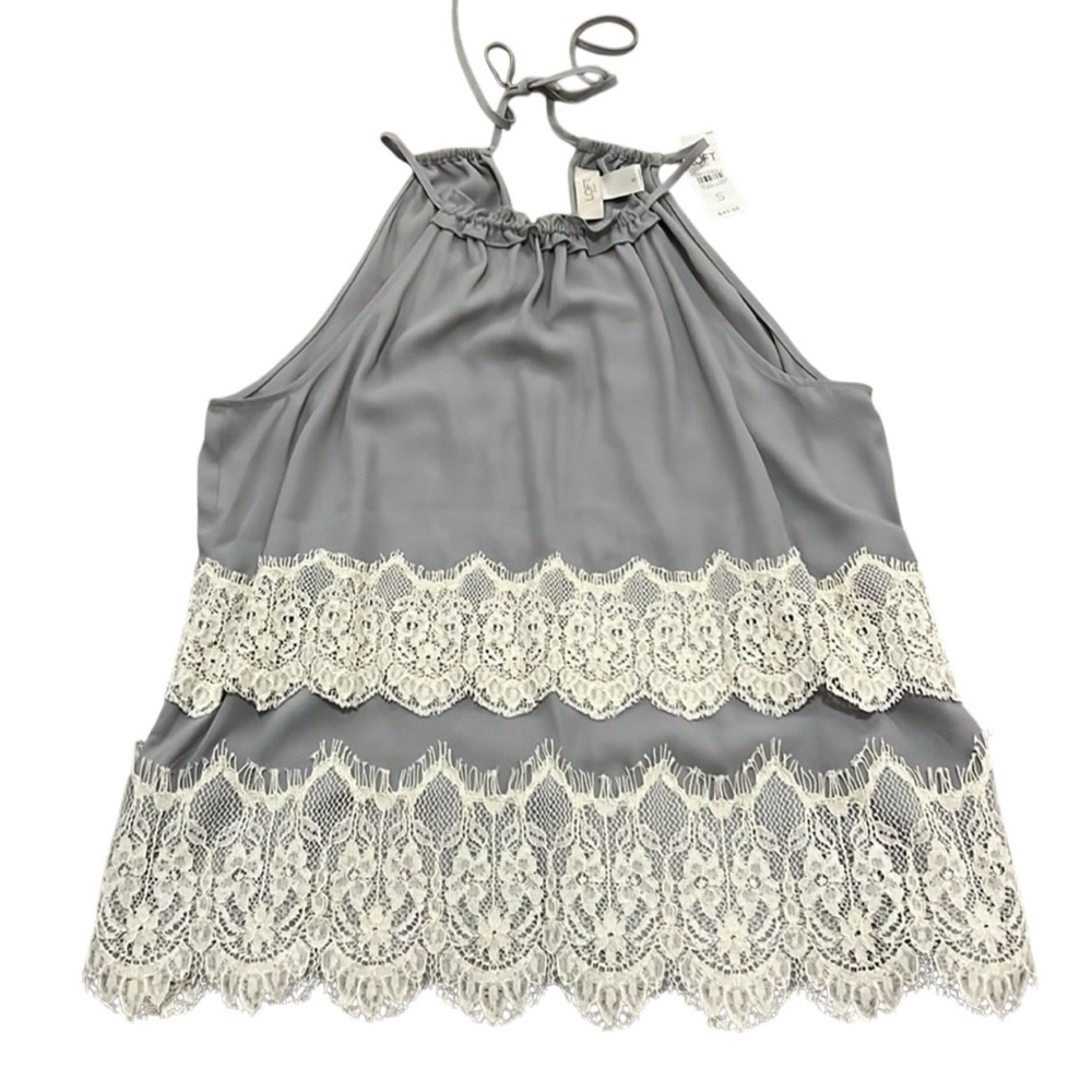 NWT $50 LOFT Outlet Lace Trim Tiered Halter Top Romantic Small Beach Wedding